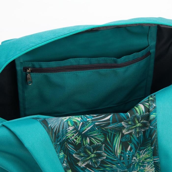 Сумка спортивная на молнии с подкладкой, наружный карман, средний размер, цвет бирюзовый