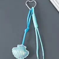 Брелок на карабине кожзам, текстиль "Морская ракушка" голубой, с узлом 22х7х2,3 см
