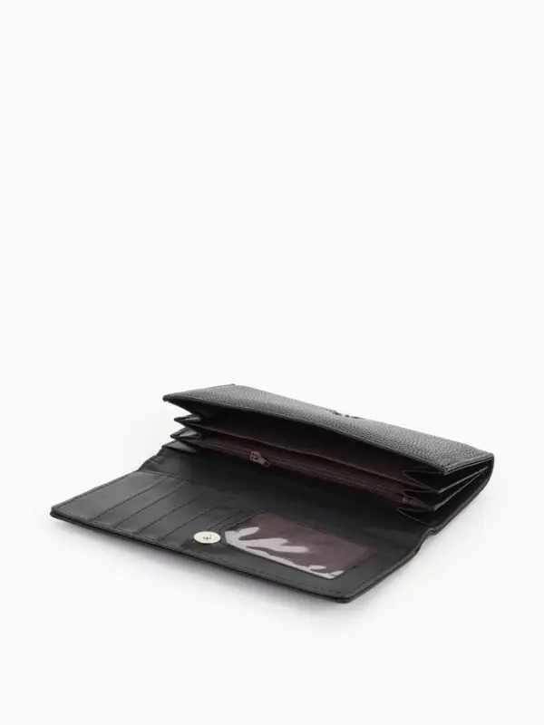 Кошелёк женский на магните, 19&times;3&times;10 см, однотонный, 3 отделения, чёрный