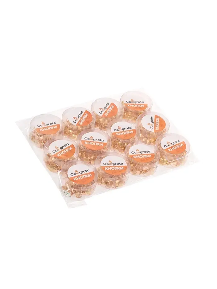 Кнопки канцелярские 12 мм., в картонной коробке, 50 штук, золотистые Кнопки канцелярские 12 мм., в картонной коробке, 50 штук, золотистые
