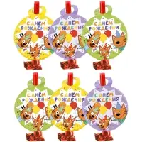 Карнавальные язычки гудки "Три Кота. Играем вместе", желтый, 11 см, 6 шт.