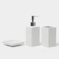 Аксессуары для ванной &laquo;Лодж&raquo;, 3 предмета: мыльница, дозатор для мыла 350 мл, стакан, белые