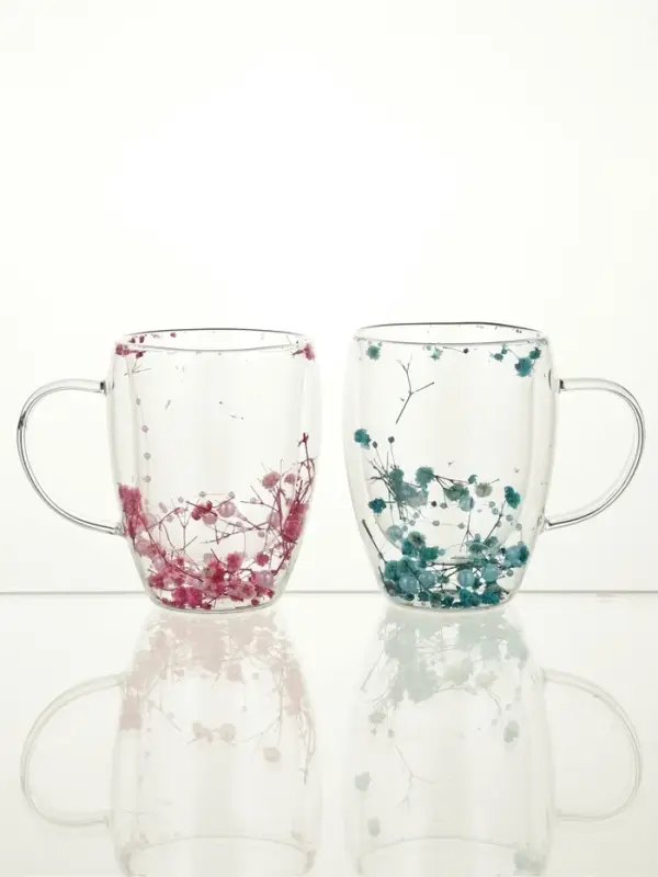 Набор кружек с двойными стенками &laquo;Сухоцвет. Бусы&raquo;, 350 мл, 2 шт., стекло, прозрачный