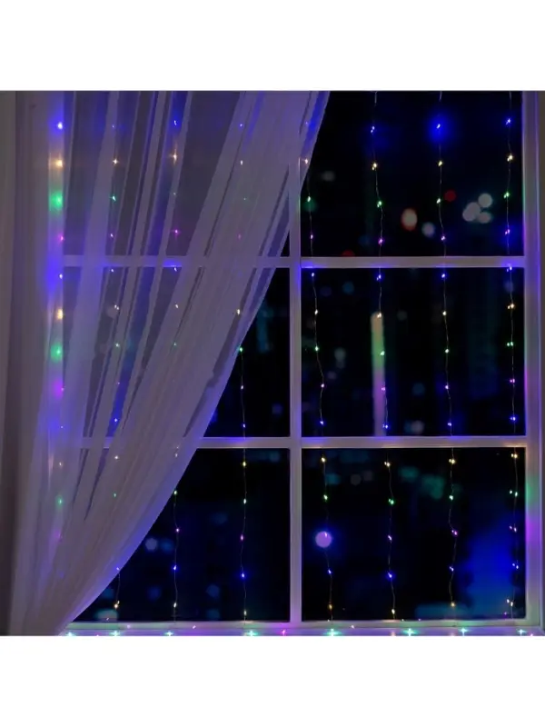 Гирлянда &laquo;Занавес&raquo; 1.6&times;1.6 м, роса, IP20, серебристая нить, 160 LED, свечение мульти, 8 режимов, 220 В