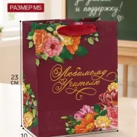 Пакет подарочный ламинированный, упаковка, &laquo;Любимому Учителю&raquo;, MS 18&times;23&times;10 см