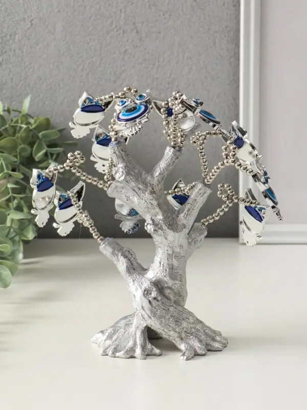 Денежное дерево декоративное &laquo;Бонсай от сглаза. Дерево с филинами&raquo;, под серебро, 17.5&times;6.5&times;23 см