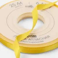 Лента атласная TEIRA, двухсторонняя, 6 мм, 25&plusmn;1 м, жёлтая №0645