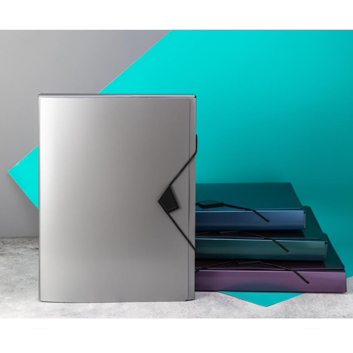 Папка на резинке А4, 800 мкм, Calligrata TOP  Папка на резинке А4, 800 мкм, Calligrata TOP "Mistral", корешок 40 мм, до 300 листов, серебристая