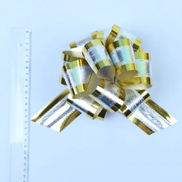 Подарочный Бант - шар №5, серебро в золоте, для упаковки подарков