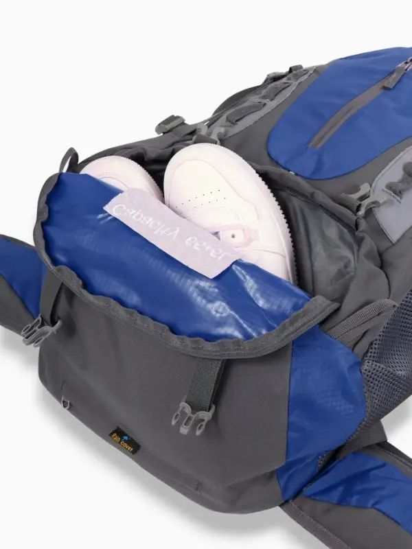 Рюкзак тур 65+5л, 30*20*53, отдел на шнурке, 5нар+2вн кармана, цвет синий