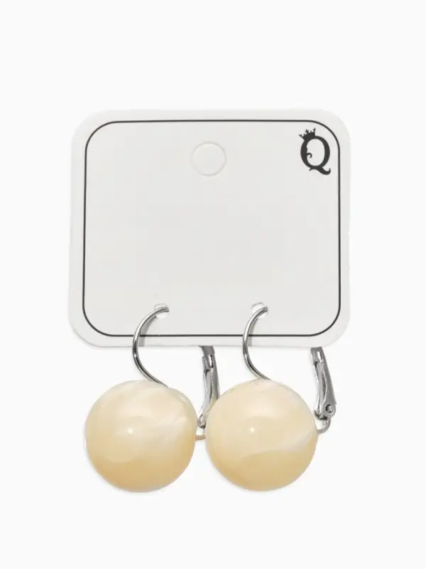 Серьги пластик "Шар №16" с разводами и блёстками, цвет молочный в серебре