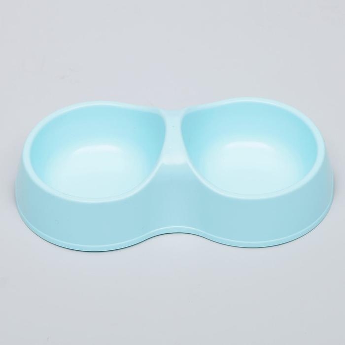 Миска двойная  Миска двойная "Мур-мяу" 22,5 см х 13 см х 6 см, 0,2 л, голубой