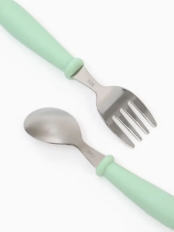 Набор детских столовых приборов в футляре: вилка, ложка Крошка Я бирюзовый Набор детских столовых приборов в футляре: вилка, ложка Крошка Я бирюзовый