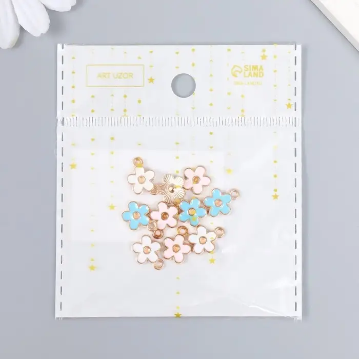 Декор для творчества металл, эмаль "Цветочек с золотой серединкой" МИКС 1,3х1 см