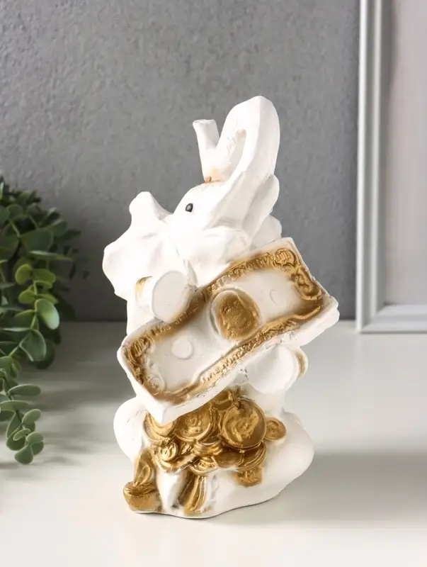 Копилка для денег &laquo;Слон с деньгой&raquo;, гипс, бело-золотой, 15&times;13&times;26 см