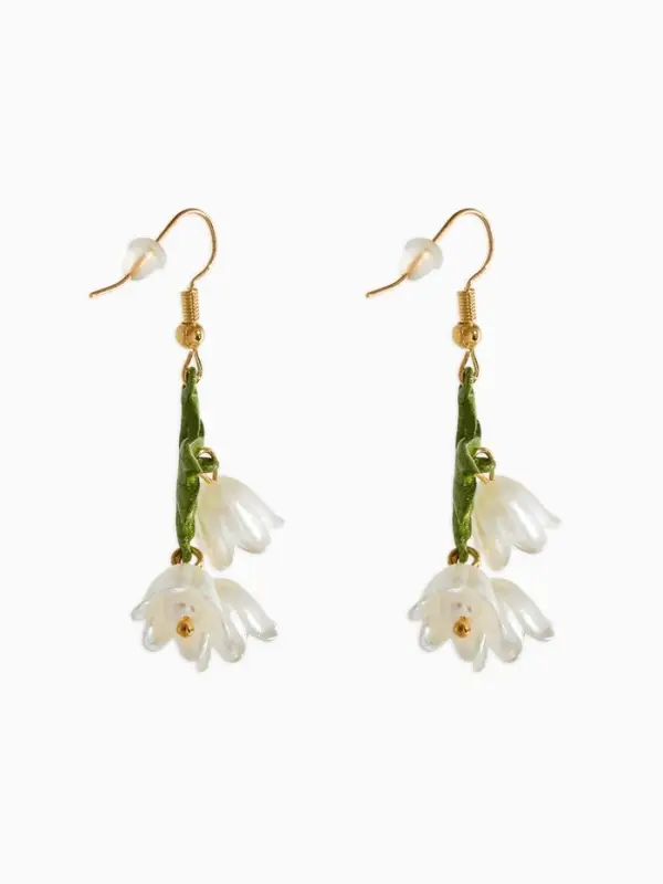 Серьги "Цветы Ландыша", цвет бело-зелёный в золоте