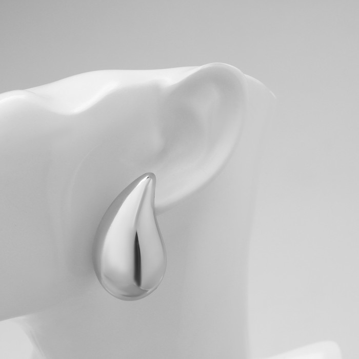 Серьги пластик «Капля» крупная, цвет серебро Серьги пластик «Капля» крупная, цвет серебро