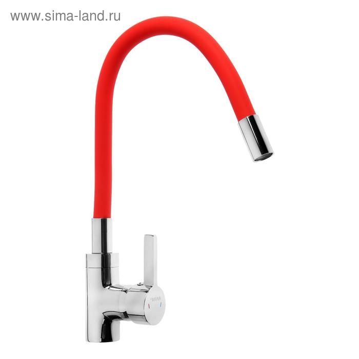 Смеситель для кухни Mira 5098-1, однорычажный, картридж 35 мм, гибкий излив, хром/красный Смеситель для кухни Mira 5098-1, однорычажный, картридж 35 мм, гибкий излив, хром/красный