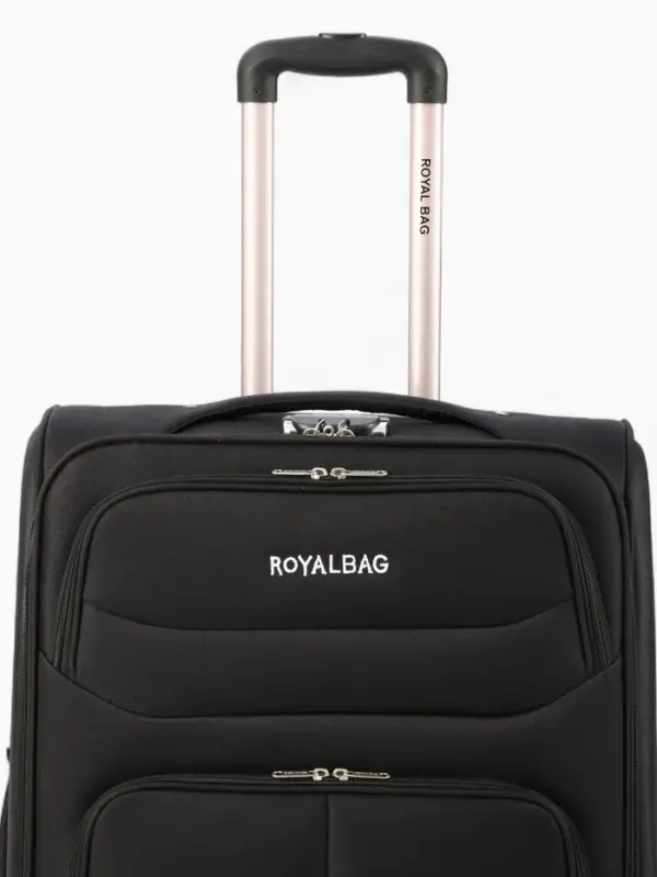 Чемодан на колёсах Royalbag большой 104 л (L), на молнии, с увеличением, кодовый замок, 4 колеса, чёрный