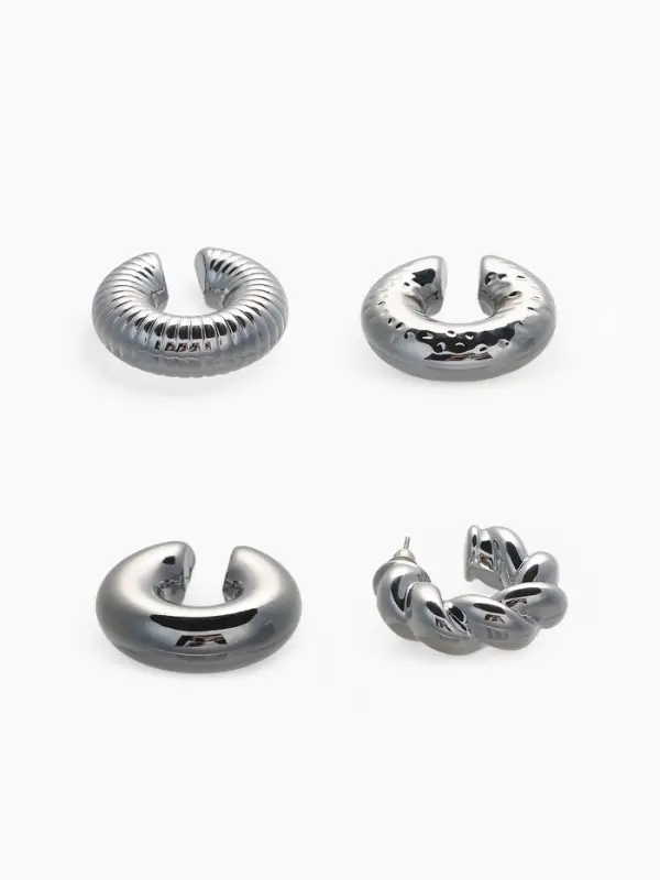 Набор серьга и каффы "Бублики" набор 3 шт, цвет серебро