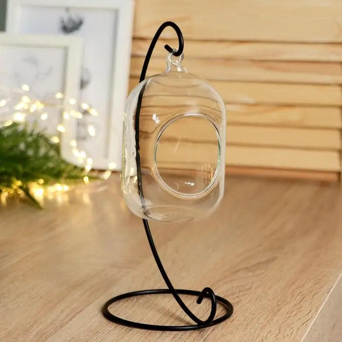 Флорариум &laquo;Цилиндр&raquo;, на подвесе, 12&times;8 см, h=23 см, стекло, прозрачный, чёрный