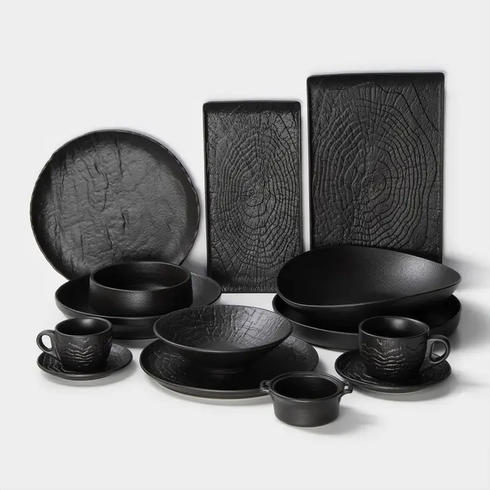 Чайная пара Magistro Black style, 2 предмета: чашка 200 мл, блюдце d=14.5 см, фарфор, чёрная