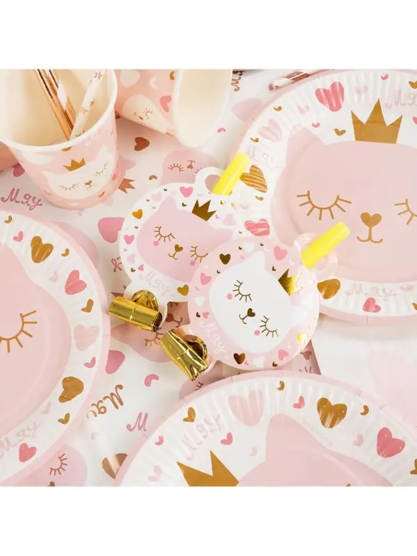 Карнавальные язычки гудки "Котенок Принцесса" 11 см, 6 шт. в упак.