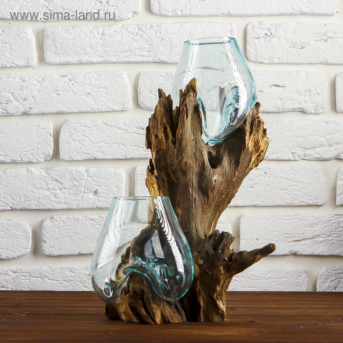 Вазон стекло на дереве  Вазон стекло на дереве "Двойное великолепие" 40х24х17 см