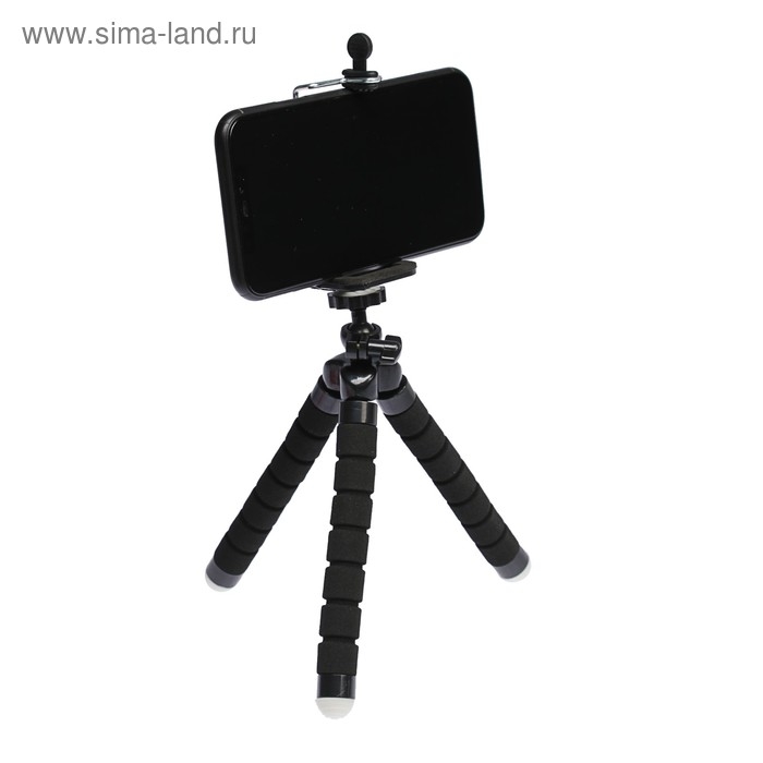 Штатив-тренога Luazon настольный, для телефона шириной до 7 см, гибкие ножки, высота 17 см, чёрный Штатив-тренога Luazon настольный, для телефона шириной до 7 см, гибкие ножки, высота 17 см, чёрный