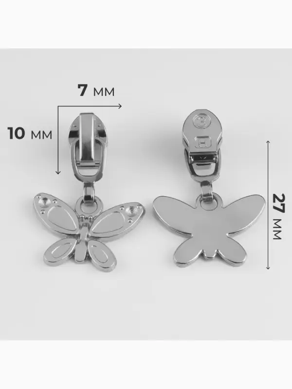 Бегунок для молнии &laquo;Спираль&raquo;, №3, &laquo;Бабочка&raquo;, 10 шт., цвет никель