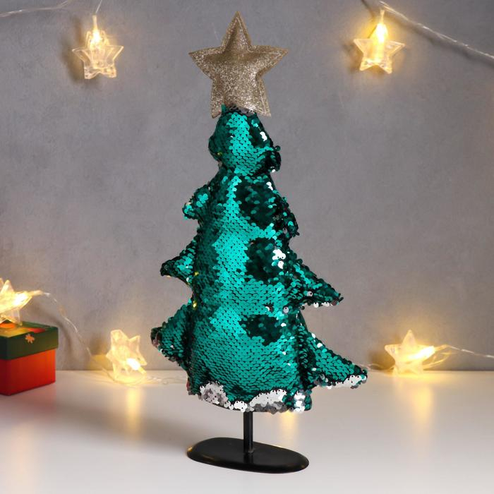 Кукла интерьерная Кукла интерьерная "Ёлочка с серебристо-зелёными пайетками, с золотой звездой" 40х19х24 см