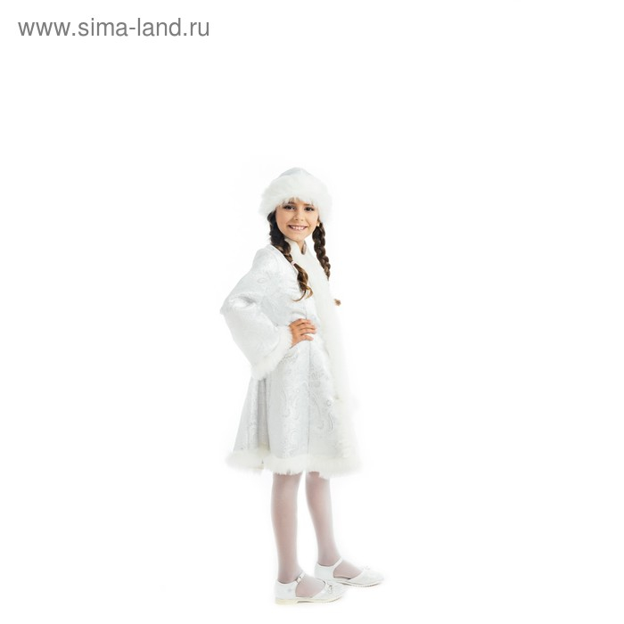 Карнавальный костюм «Снегурочка», парча белая, шуба, шапка, р. 28, рост 110 см Карнавальный костюм «Снегурочка», парча белая, шуба, шапка, р. 28, рост 110 см