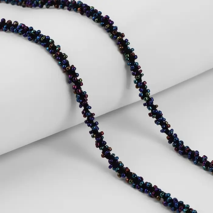 Тесьма декоративная с бисером, 6 мм, 2,7 ± 0,5 м, цвет бензиновый Тесьма декоративная с бисером, 6 мм, 2,7 ± 0,5 м, цвет бензиновый