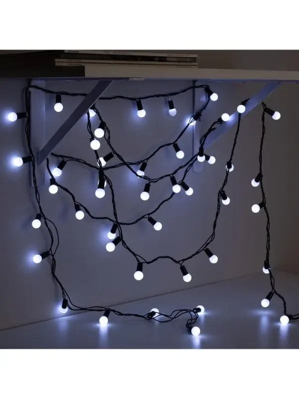 Гирлянда &laquo;Нить&raquo; 20 м с насадками &laquo;Шарики 1.5 см&raquo;, IP44, тёмная нить, 200 LED, свечение белое, 8 режимов, 220 В