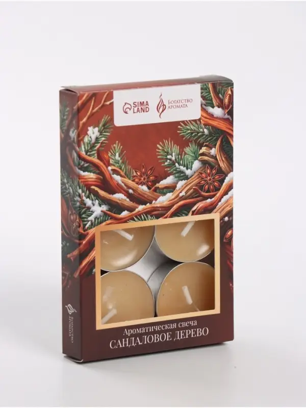 Свечи ароматические чайные &laquo;Зимняя сказка&raquo;, набор 6 шт., сандаловое дерево