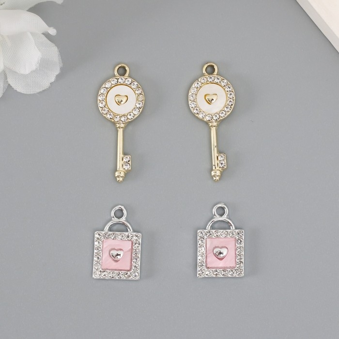 Декор для творчества металл, стразы Декор для творчества металл, стразы "Ключик и замочек с сердцем" набор 2 шт 2,2х1,2 см