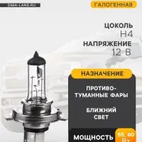 Галогенная лампа для авто Cartage, H4, P43t, 23 В, 60/55 Вт