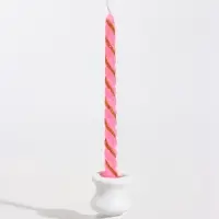 Свечи витые, 1.5&times;20 см, 4 шт., полоска, розовый с золотом