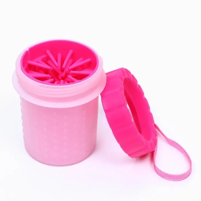 Лапомойка для кошек и собак, 9&times;9&times;11 см, с силиконовыми ворсинками, пластик, розовая