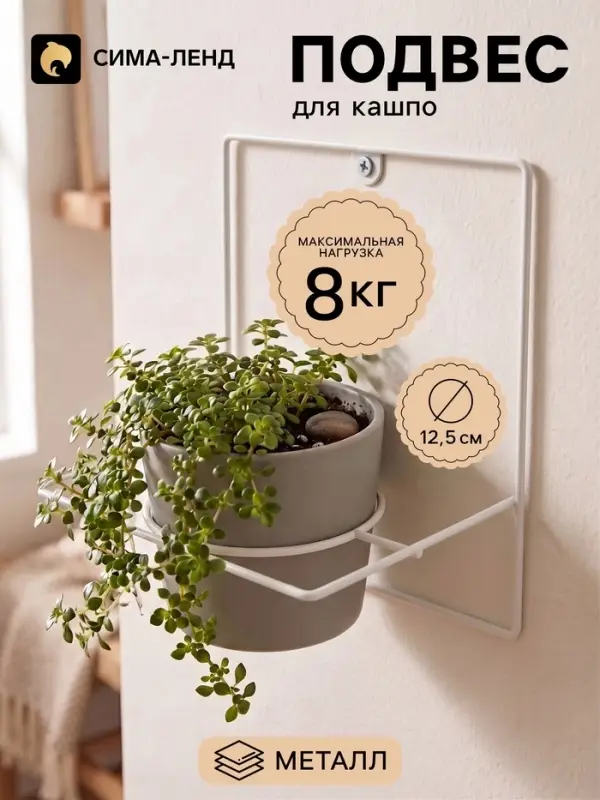 Держатель для кашпо настенный &laquo;Ларго&raquo;, квадратный, d=12.5 см, белый