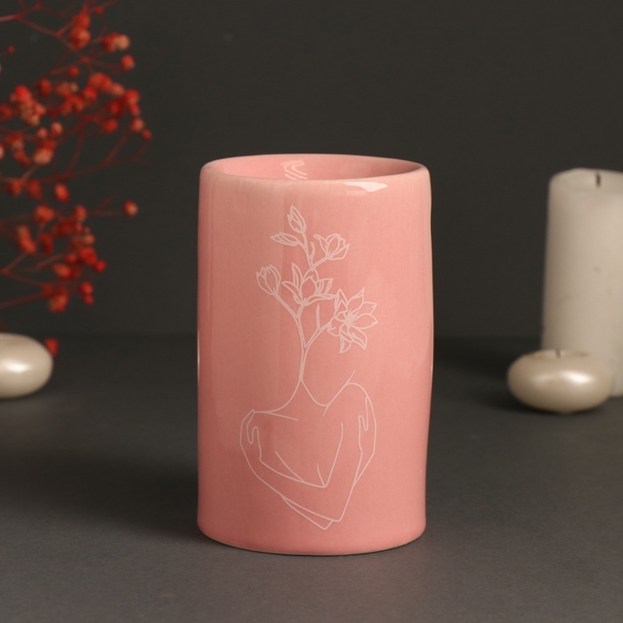 Аромалампа керамика Аромалампа керамика "К себе только с любовью" нежно-розовая 7,2х7,2х11,6 см