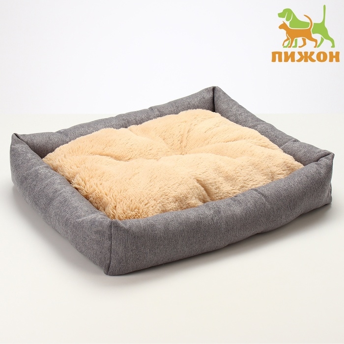 Лежанка для животных, 60*50*15 см, рогожка, синтепон, искусс. Мех, СЕРАЯ Лежанка для животных, 60*50*15 см, рогожка, синтепон, искусс. Мех, СЕРАЯ