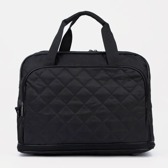 Сумка дорожная на молнии, с увеличением, наружный карман, длинный ремень, чёрная