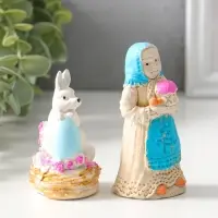 Статуэтки набор 2шт  "Пасхальный №1" девушка 9х4 см, заяц 8х4 см