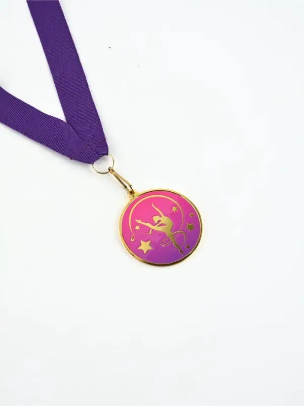 Медаль с уф-печатью "Гимнастика", диам. 5 см. Цвет зол. С лентой