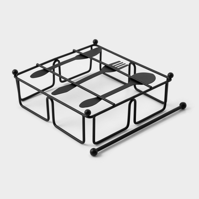 Салфетница Доляна «Приборы», с держателем, 17,5×18×6 см, цвет чёрный Салфетница Доляна «Приборы», с держателем, 17,5×18×6 см, цвет чёрный