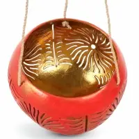 Подсвечник подвесной из кокоса, 11-14 см, красно-золотой