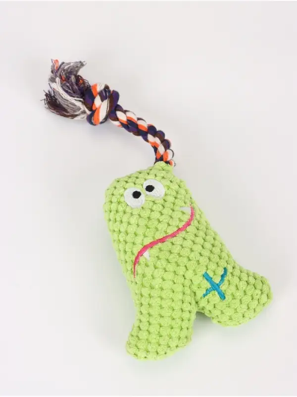 Игрушка мягкая для собак "Монстрик с канатом", с пищалкой, 23 см, зелёная