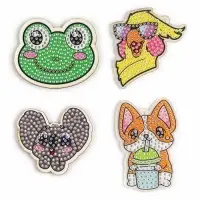 Алмазная мозаика 4в1 для детей. Создание стикеров, магнитов, брелоков и картины &laquo;Милые животные&raquo;, набор для творчества