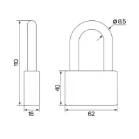 Замок навесной, тип 6, 7&times;70 мм, длинная дужка